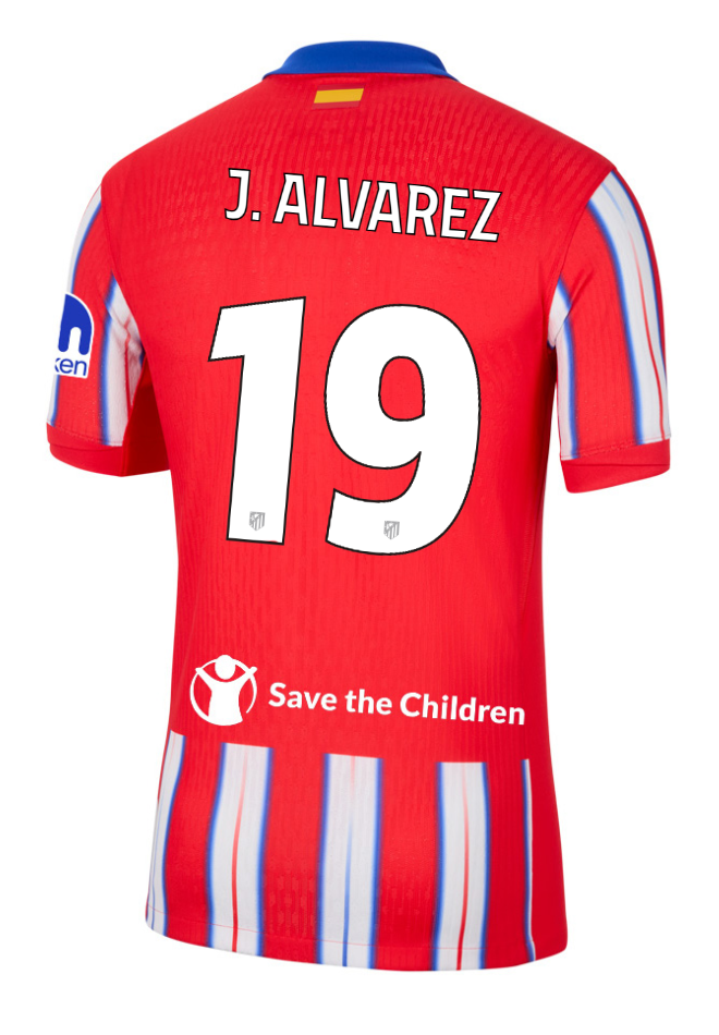 Atletico Madrid Home 24-25 Champions League Jersey Featuring J. ALVAREZ 19