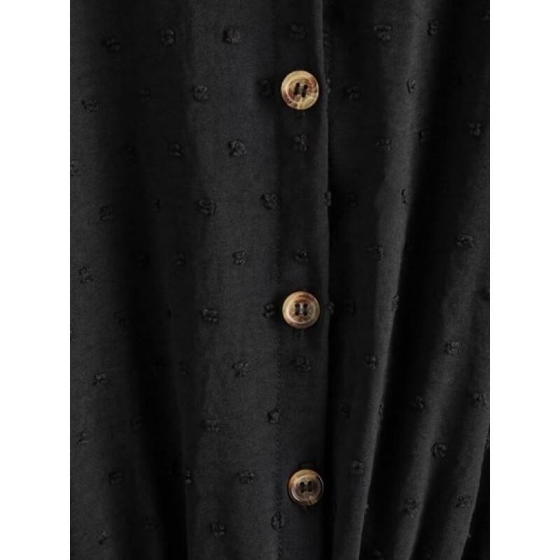 Swiss Dot Half Button Batwing Sleeve Peplum Blouse TO9345