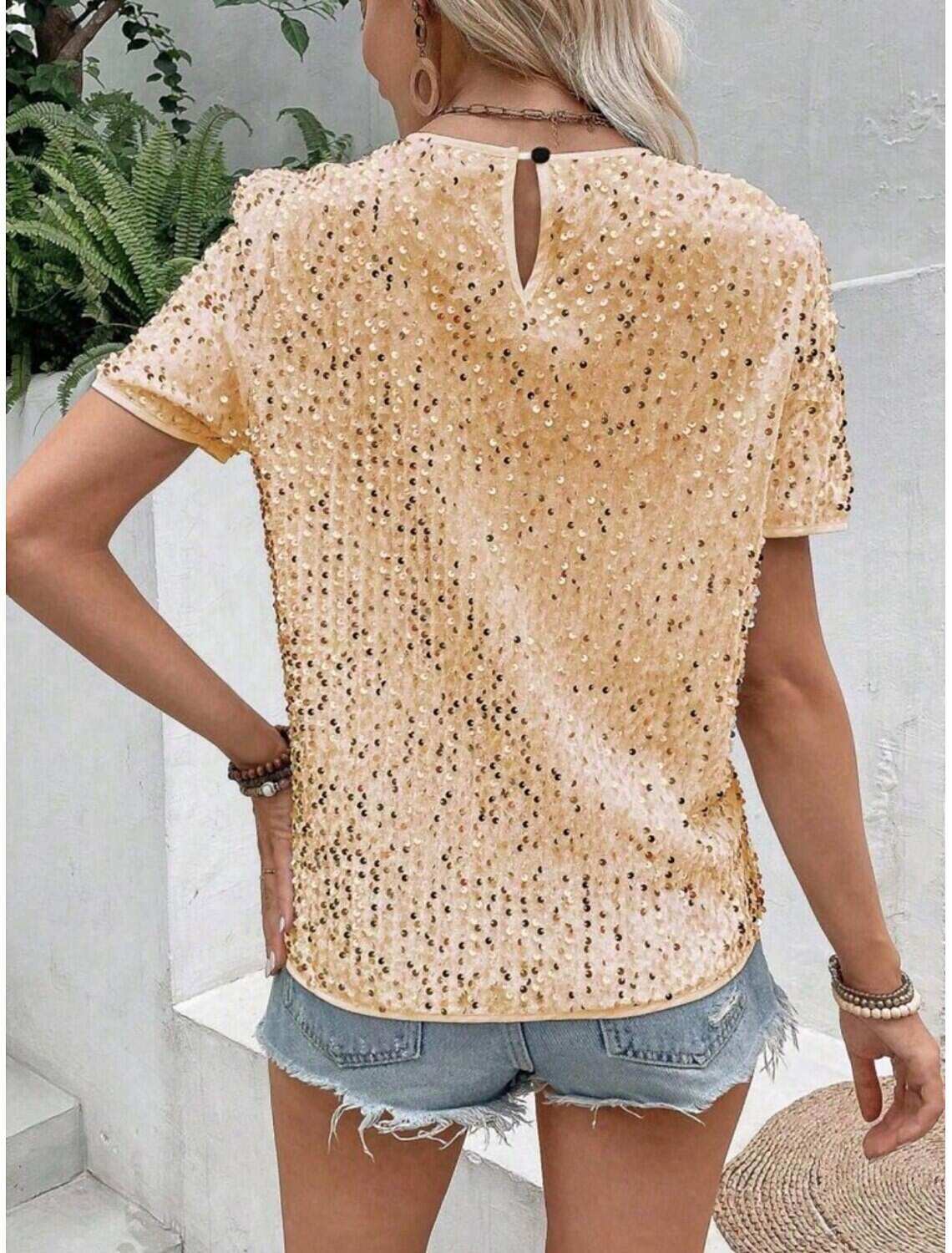 Women's T Shirt Fashion Modern Casual Plain Regular Tops Short Sleeve Crew Neck Sequins Regular Fit Daily Weekend Summer Spring