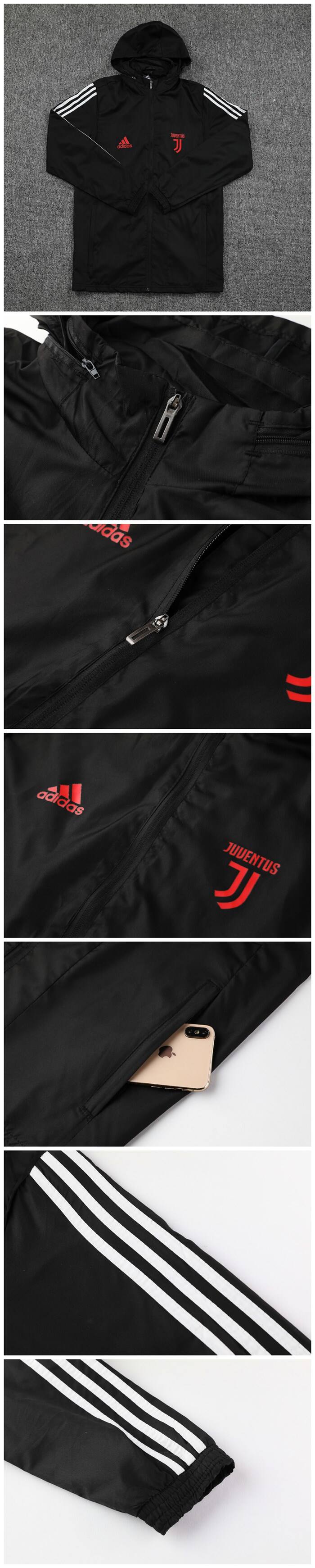 2019-20 Juventus Black Hoody Woven Windrunner - Official Replica 5767