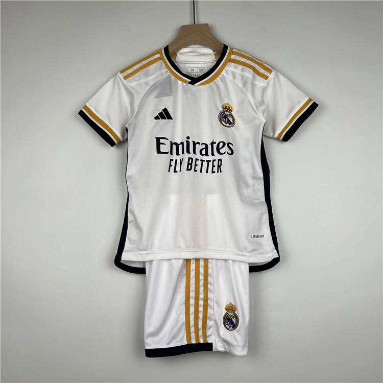 KidsYouth Real Madrid 2324 Home White Soccer Football KitShirtShort -