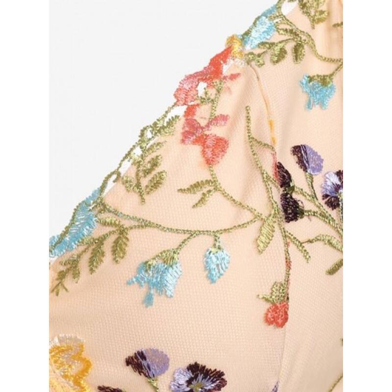 Floral Embroidered Sheer Mesh Underwire Bustier Cami Top HD5528