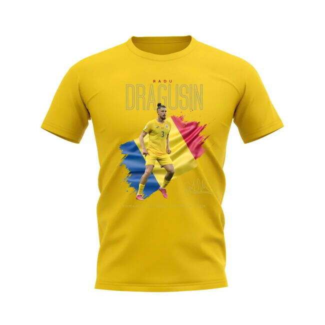 Radu Dragusin Flag And Player Romania T-Shirt (Yellow) Euro