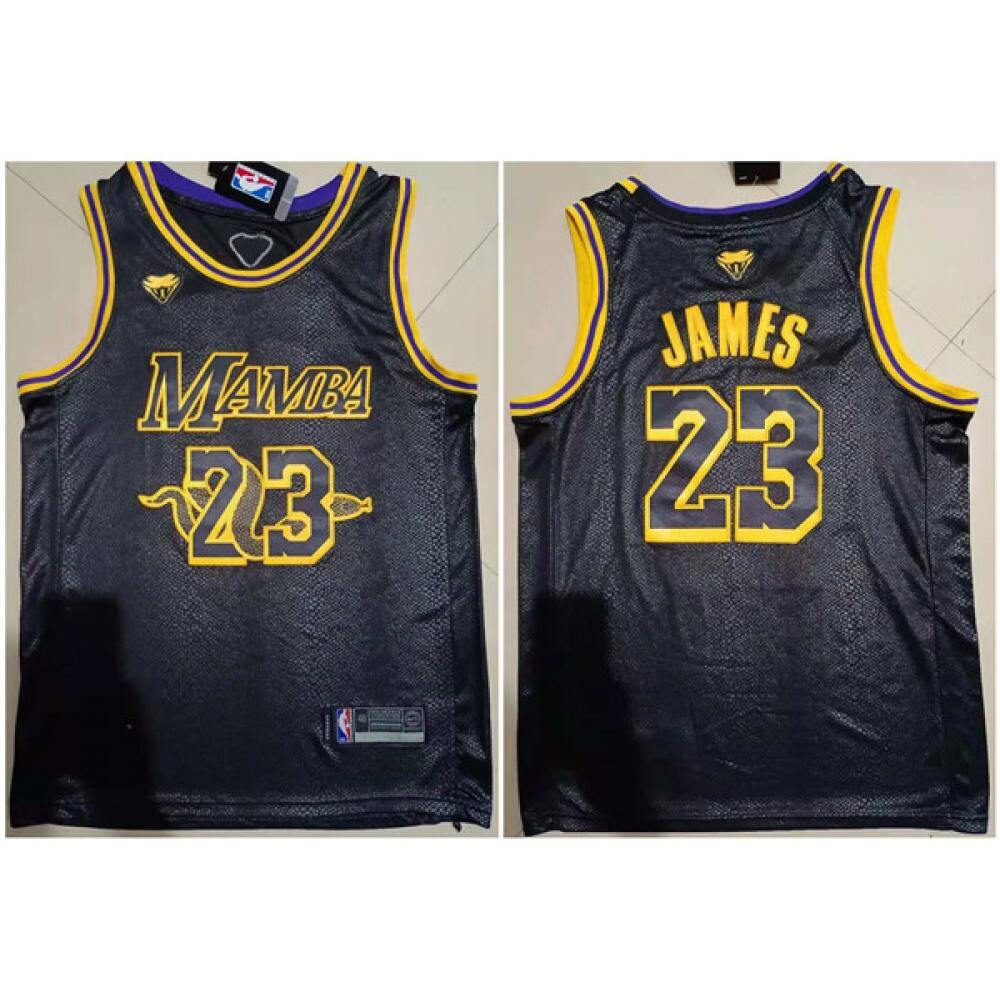 Men's Los Angeles Lakers #23 LeBron James Black 'Mamba'Stitched Jersey