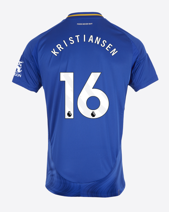 Leicester City's 24-25 Home Jersey featuring KRISTIANSEN with the number 16