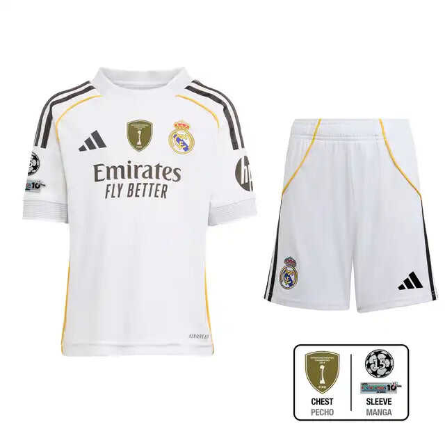 Kid's Real Madrid Home Soccer Jersey Kit(Jersey+Shorts+Socks) 2025/26A