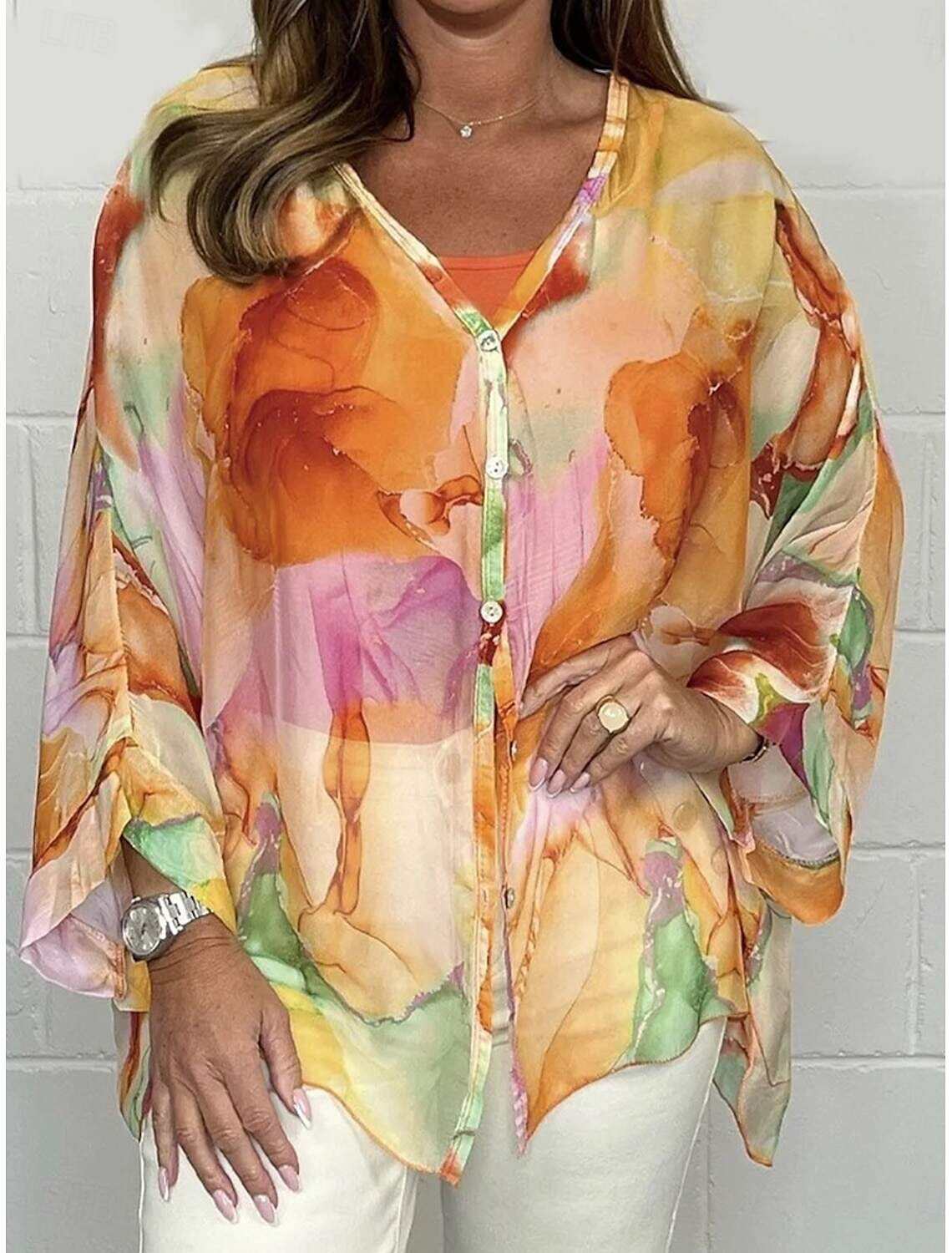 Women's Shirt Blouse Stylish Casual Floral Regular Tops Long Sleeve V Neck Buttons Print Regular Fit Daily Summer Spring Fall