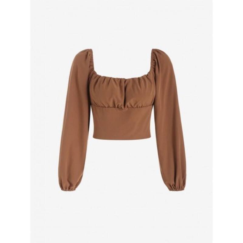 Ruched Puff Sleeve Cropped Top XR2003