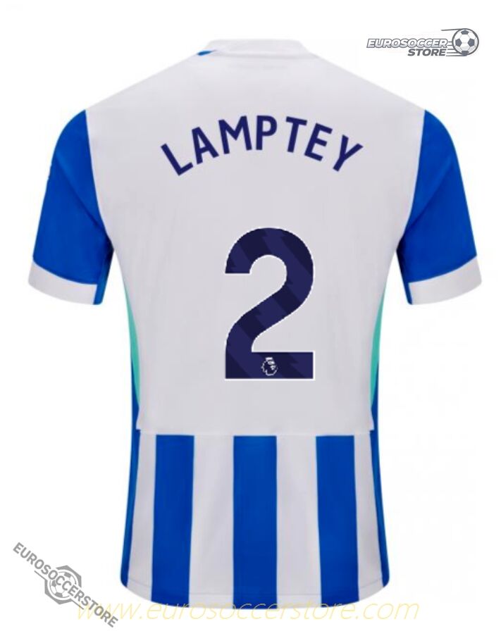 Brighton Hove Albion's 25-26 Home Jersey featuring LAMPTEY with the number 2