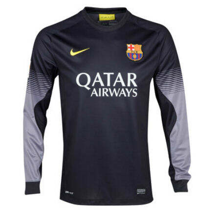 13-14 Barcelona Black Goalkeeper Long Sleeve Jersey Shirt - Official