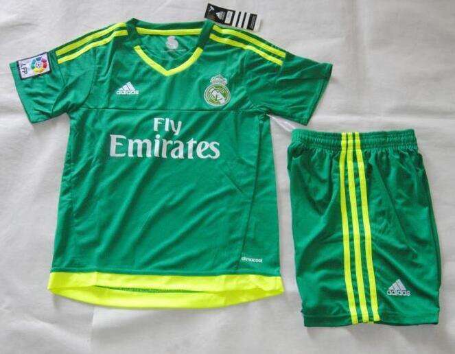 Kids Real Madrid 2015-16 Goalkeeper Soccer KitsShirtShorts - Official