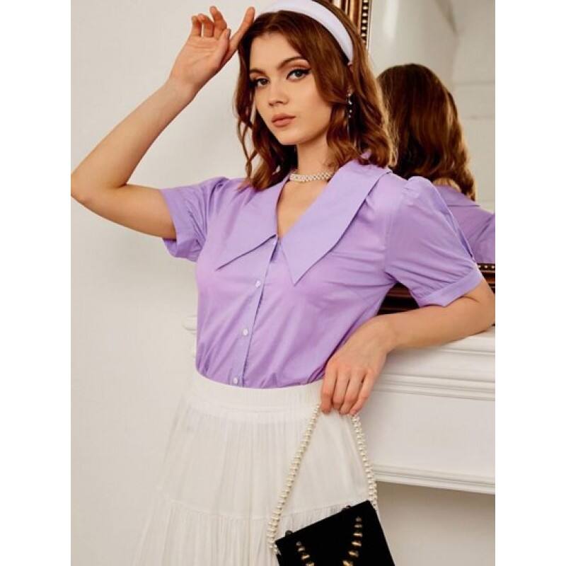 Retro Flat Collar Puff Sleeve Blouse OP9134