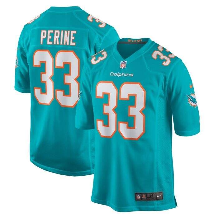 Men's Miami Dolphins Lamical Perine Nike Aqua Home Game Pl...