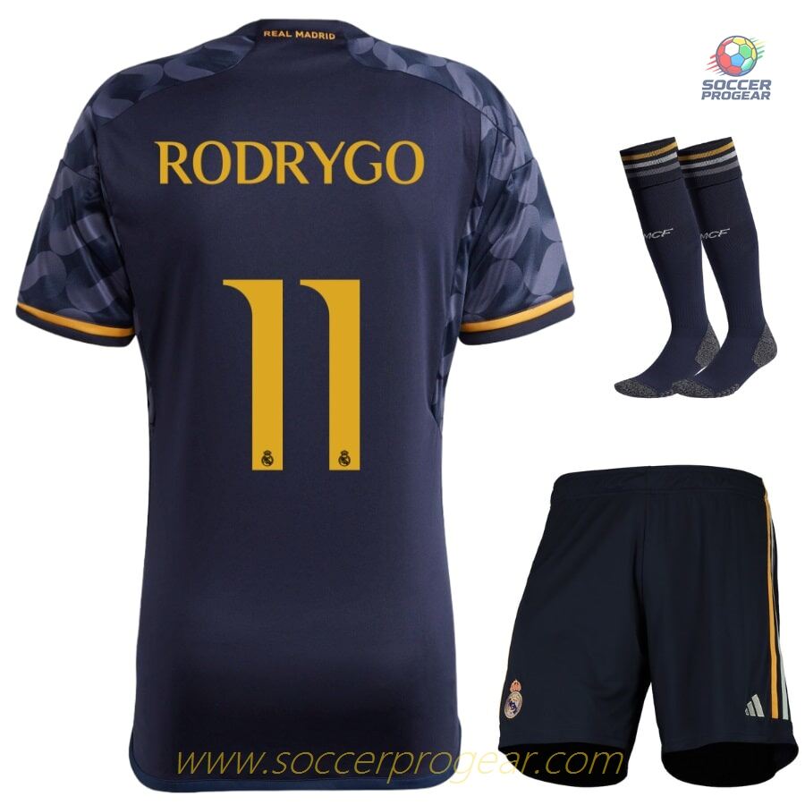 Real Madrid Away Youth Jersey Set Team Shirt 2023 2024 Rodrygo