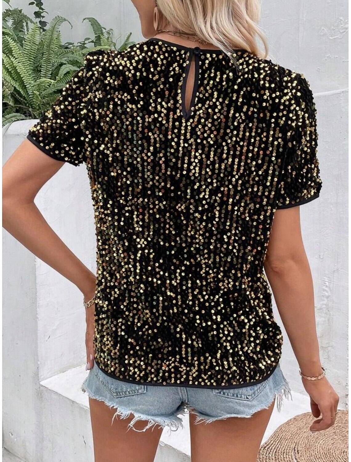 Women's T Shirt Fashion Modern Casual Plain Regular Tops Short Sleeve Crew Neck Sequins Regular Fit Daily Weekend Summer Spring