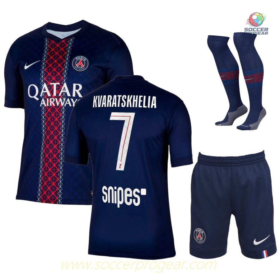 PSG Home Youth Jersey Set Team Jersey 2025-2026 Season Kvaratskhelia