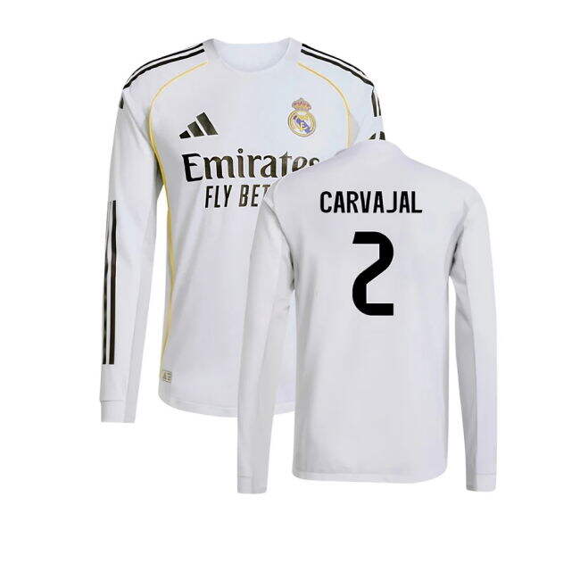 2025-2026 Real Madrid Auth Long Sleeve Home Shirt (Carvajal 2) - Su...