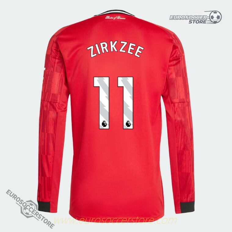 25-26 Season Manchester United Home Long Sleeve Jersey for ZIRKZEE #11