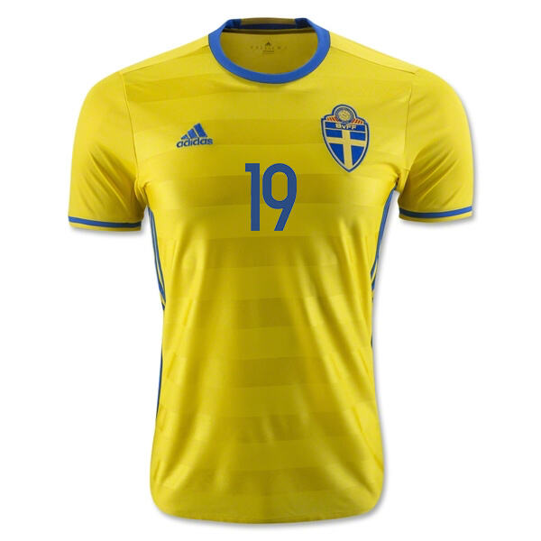 High Quality Quick Dry Sweden Home 2016 Berg 19 Soccer Jersey Shirt
