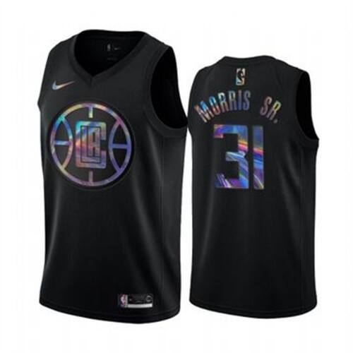 Nike Los Angeles Clippers #31 Marcus Morris Sr. Mens Iridescent Holographic Collection NBA Jersey ¨C Black Mens