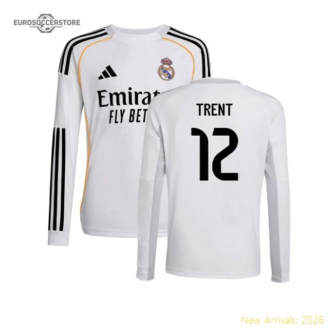 2025-2026 Real Madrid Long Sleeve Home Jersey (kids) (trent 12)