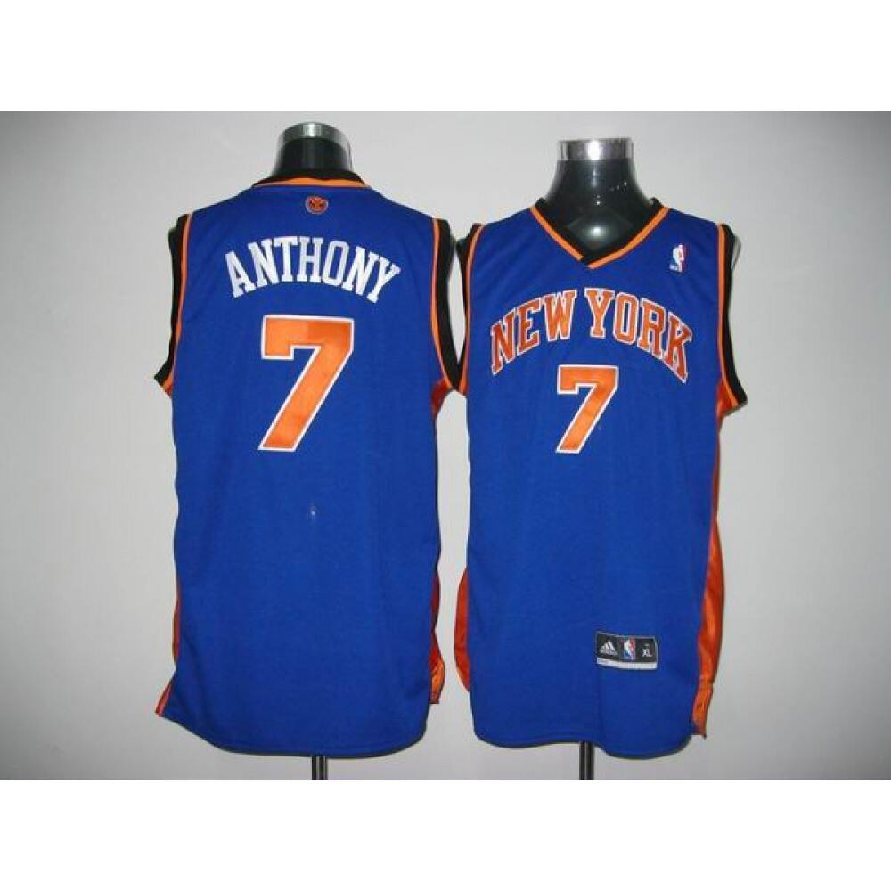 Fan Favorite Authentic Men's NYK #7 Carmelo Blue Basketball Jersey