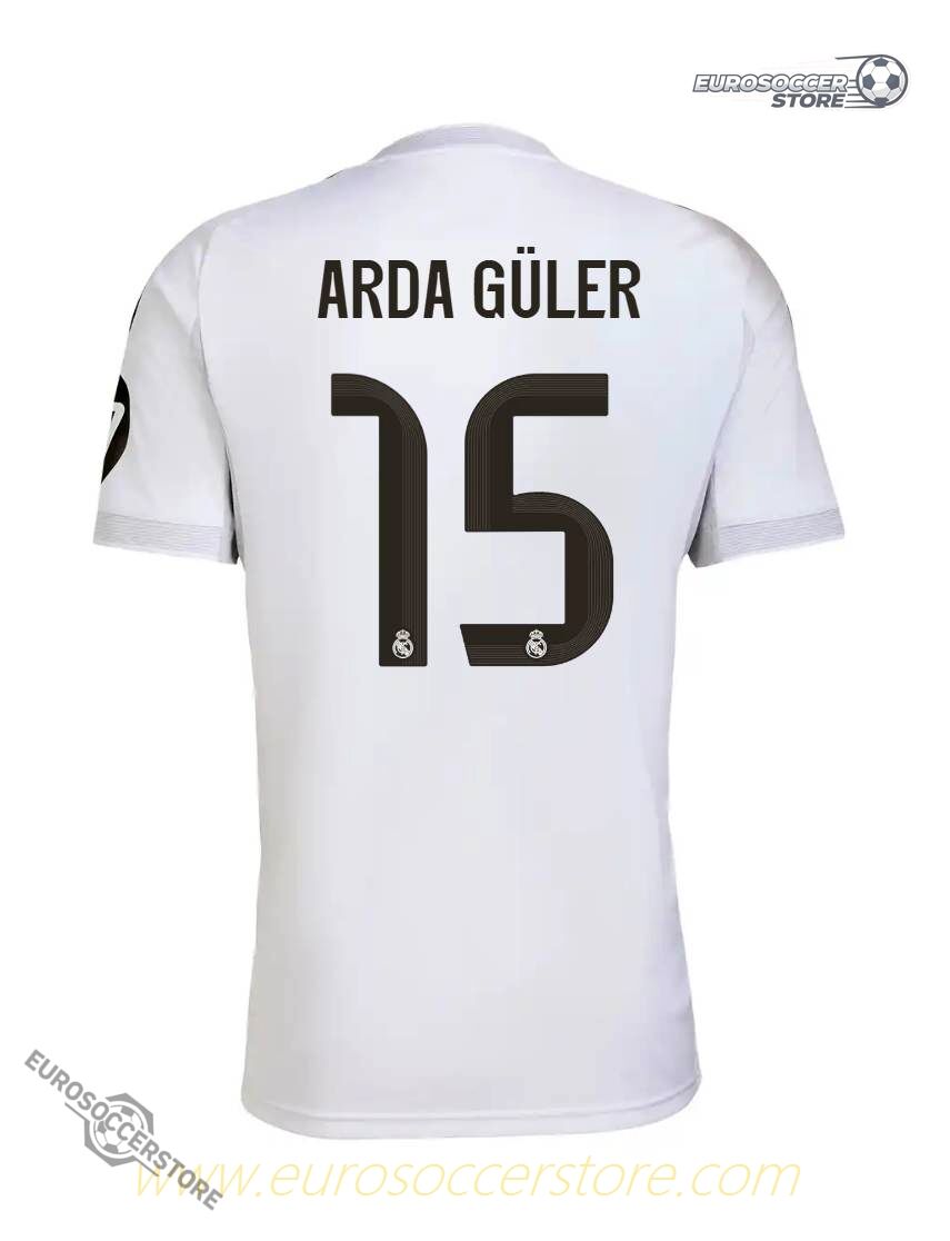 Real Madrid's 25-26 Home Jersey featuring Arda Güler with the number 15