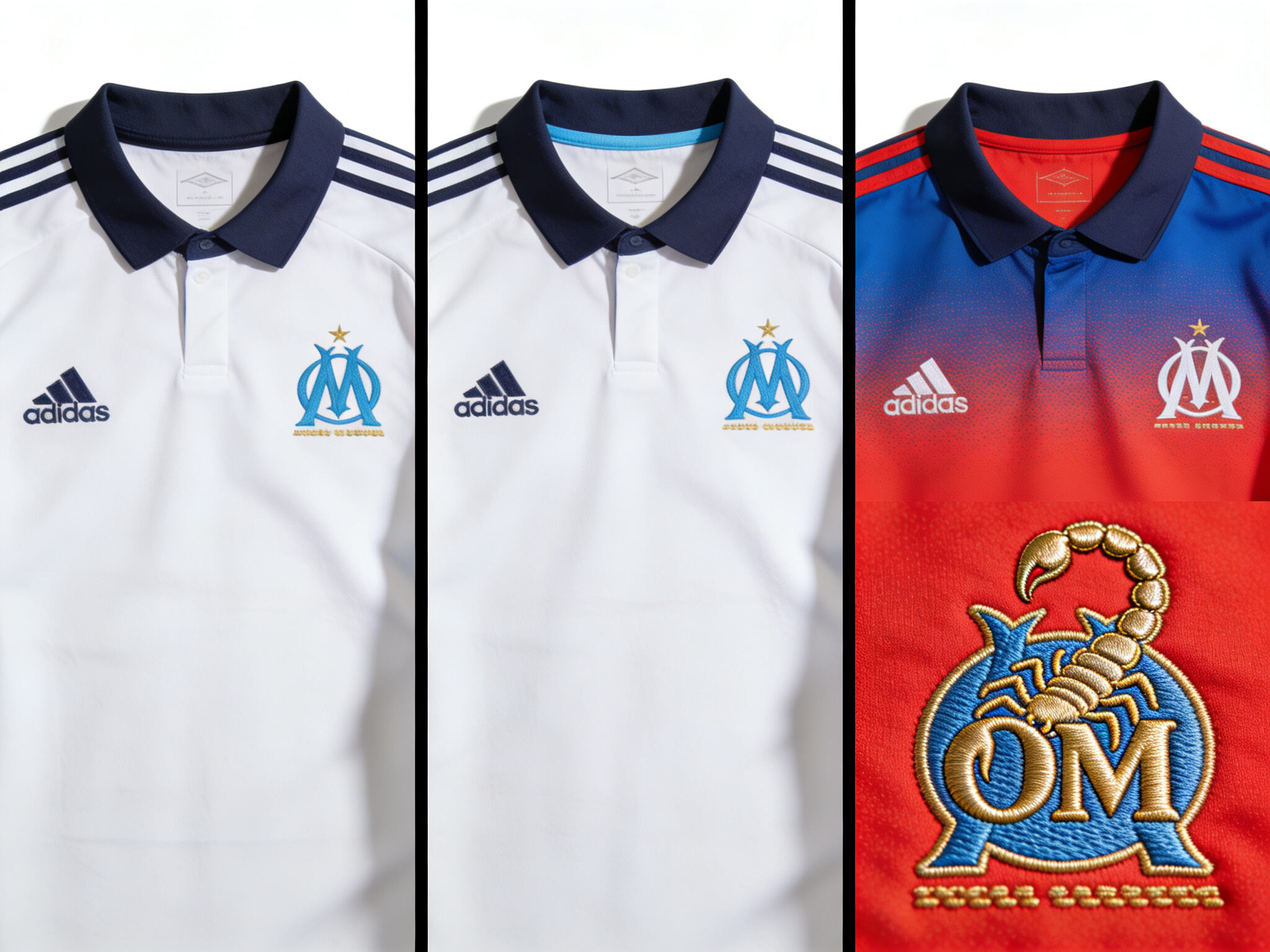 A gallery of OM kits: the classic home white, a vibrant away color, and a shot of the iconic crest detail. Include a &ldquo;Customize Now&rdquo; button overlay.