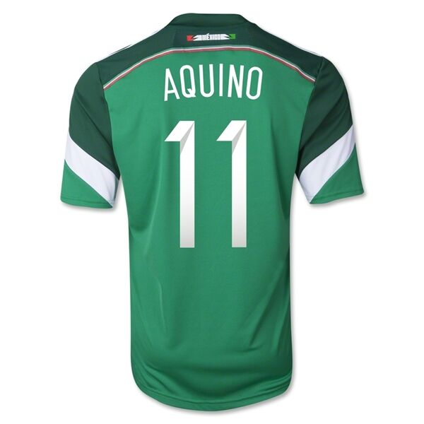 2014 Mexico 11 AQUINO Home Green Soccer Jersey Shirt - Official
