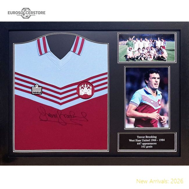 Premium West Ham United Fc 1980 Brooking Signed Shirt (framed)