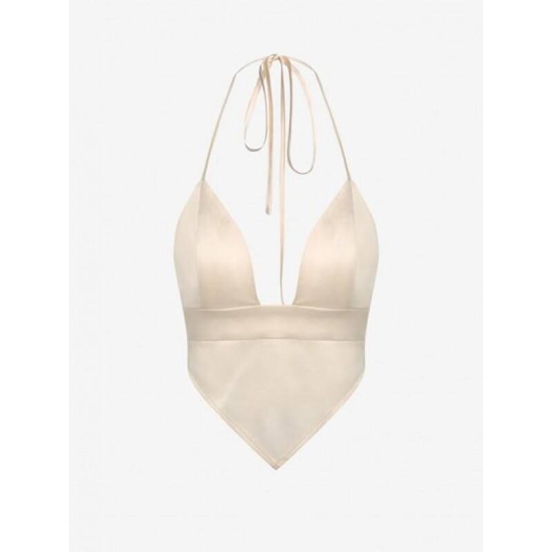 Halter Back Tie Satin Irregular Plunge Top XD4365