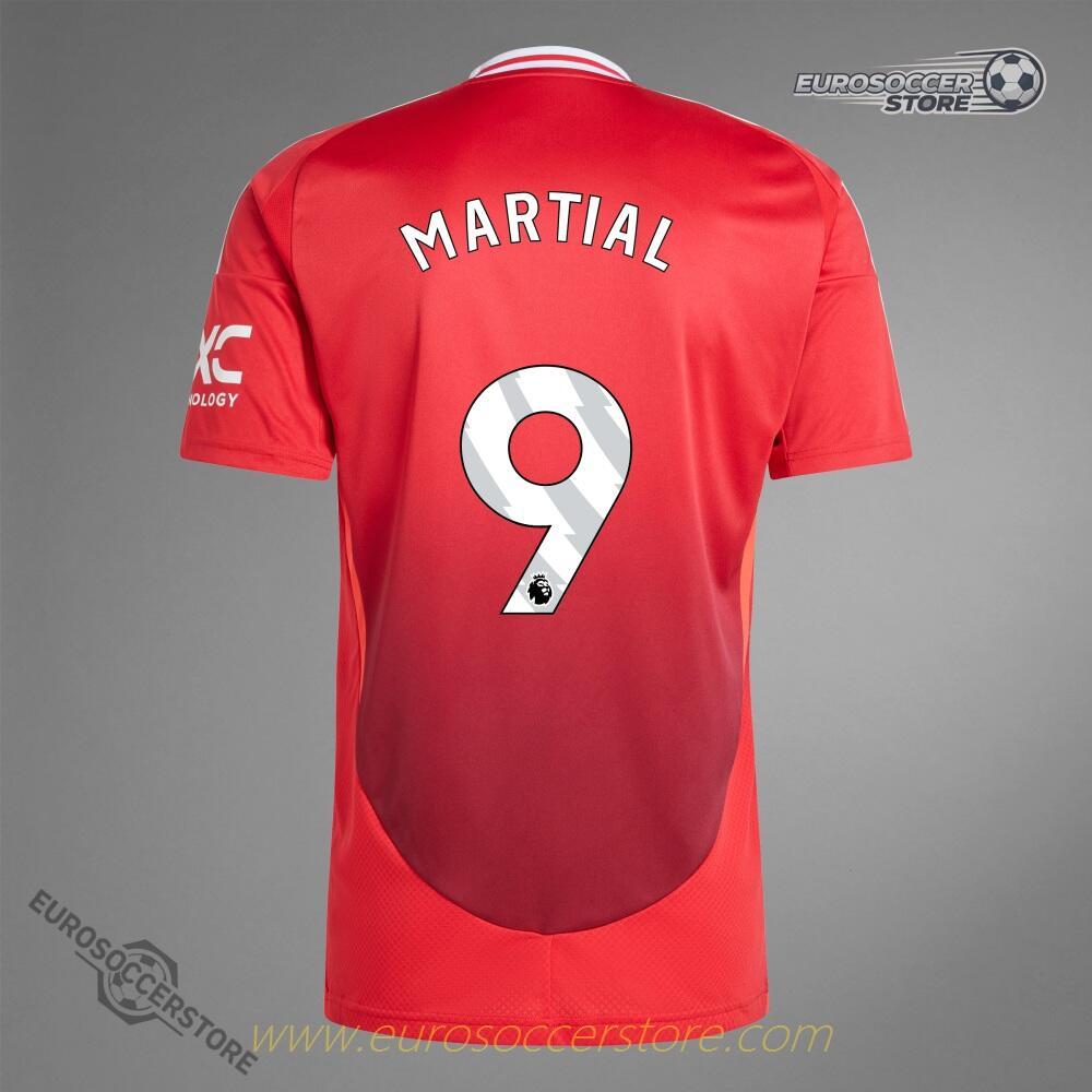 Manchester United's 24-25 Home Jersey featuring MARTIAL with the number 9.