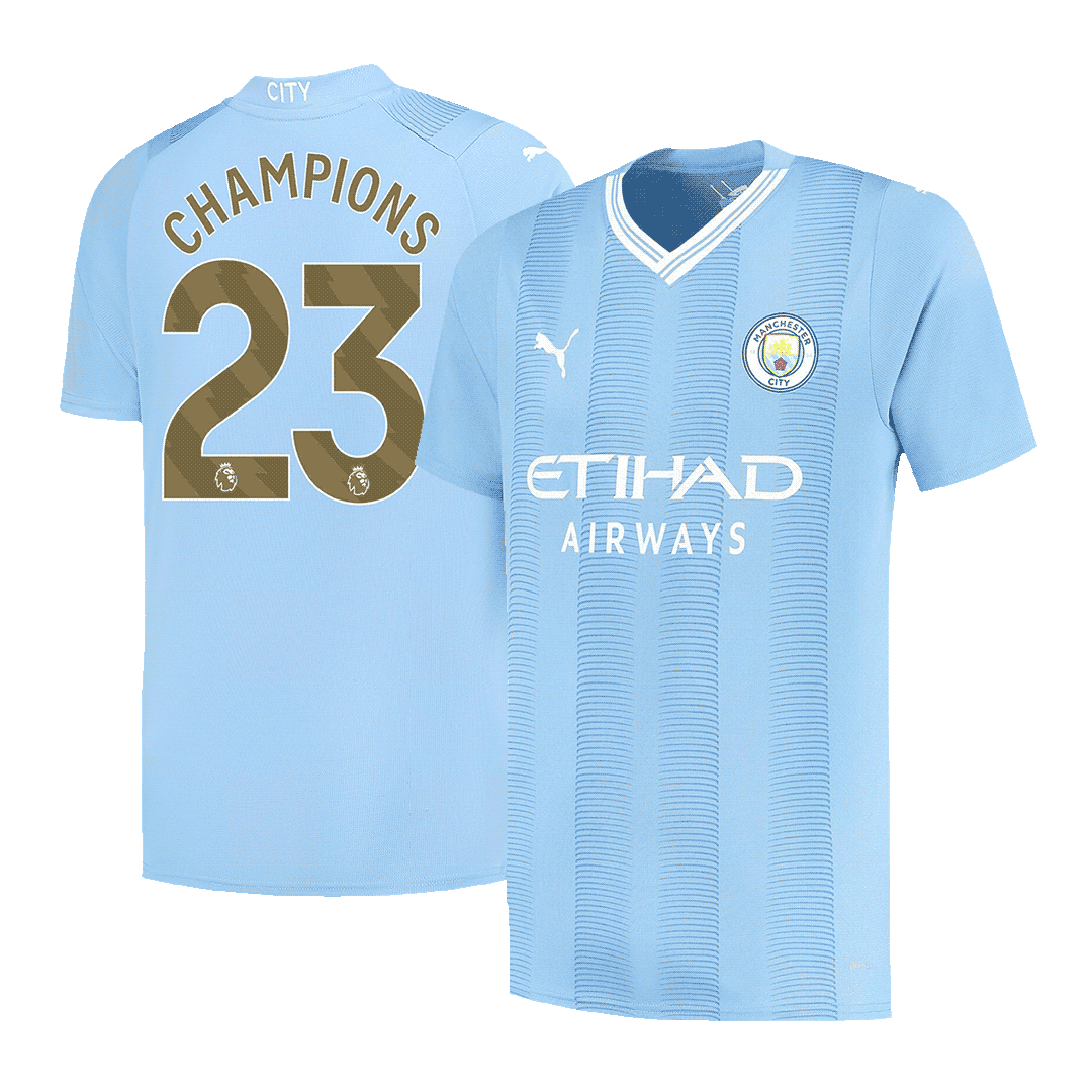 CHAMPIONS #23 Manchester City Home Soccer Jersey 2023/24Authentic Kit