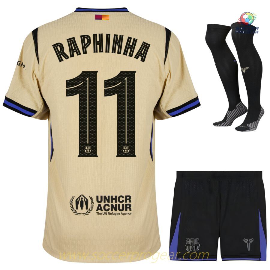 Barca Away Kids Edition Soccer Uniform Football Shirt 2025-2026 Season Raphinha
