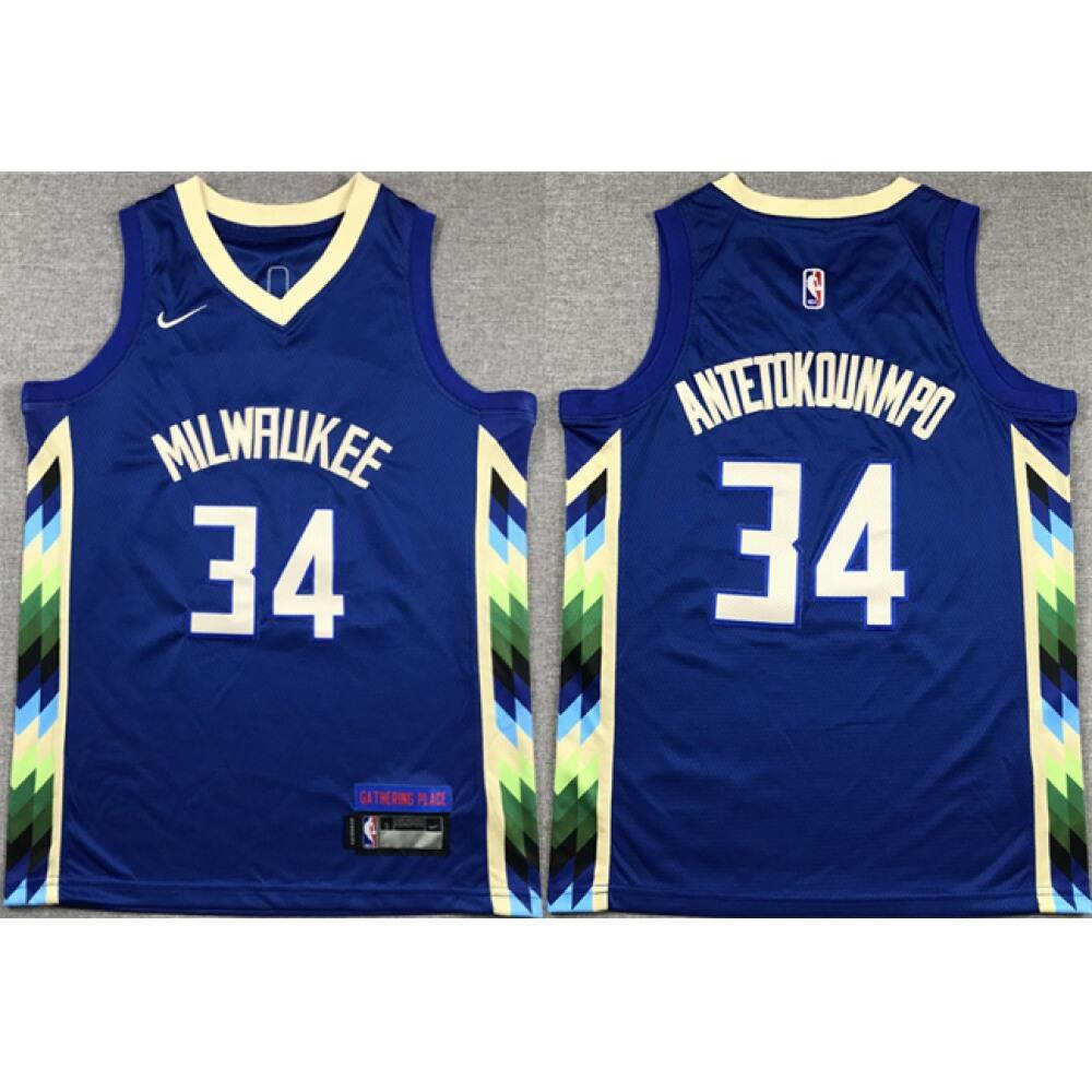 Game Day Elite Men's Bucks #34 Giannis Blue Basketball Jersey