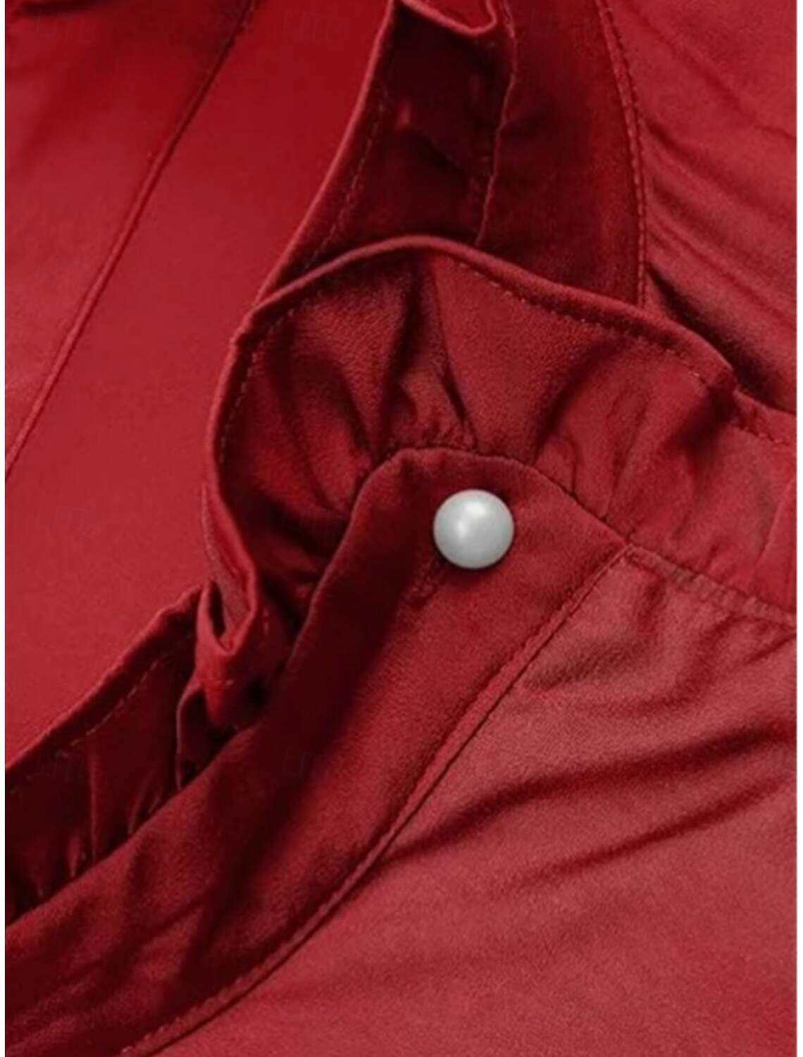 Women's Shirt Blouse Business Modern Casual Solid Color Regular Tops Long Sleeve Turtleneck Ruffle Buttons Regular Fit Work Formal Wear Summer Spring