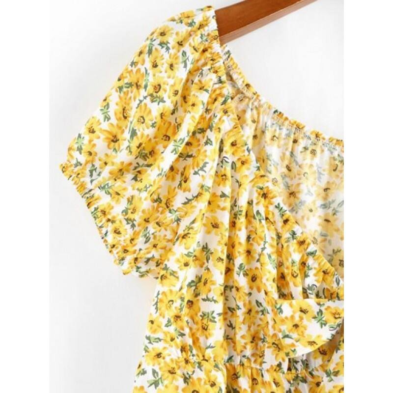 Ditsy Print Tie Front Peplum Blouse OX4841