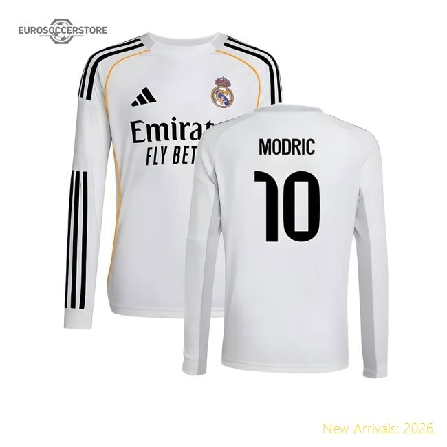 Premium 2025-2026 Real Madrid Long Sleeve Home Kit (kids) (modric 10)