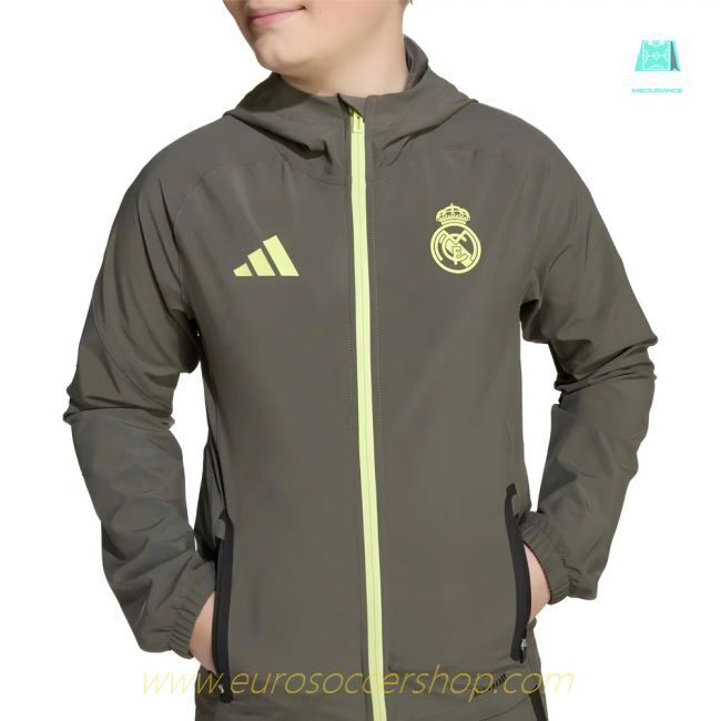 2025-2026 Real Madrid Vis Tech Travel Jacket (Almost Grey) - Kids