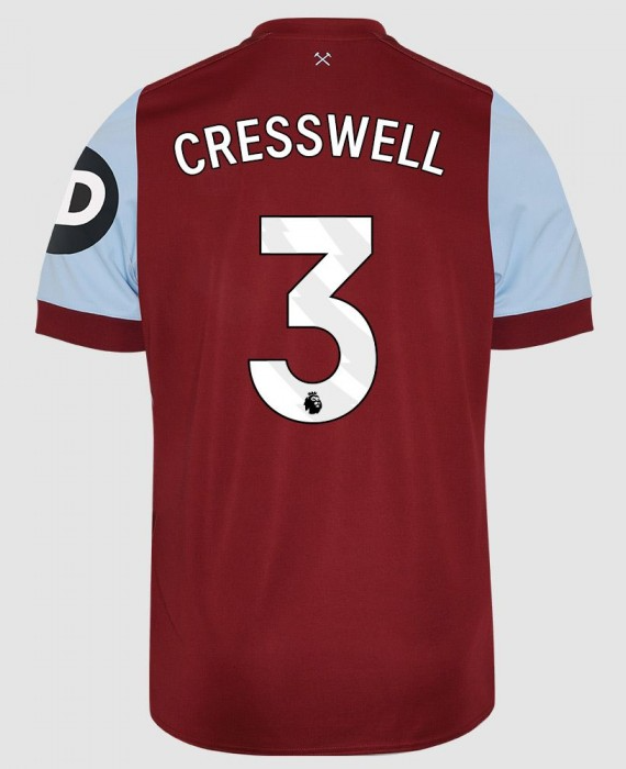 West Ham United CRESSWELL 3 Home Jersey for the 23-24 season.