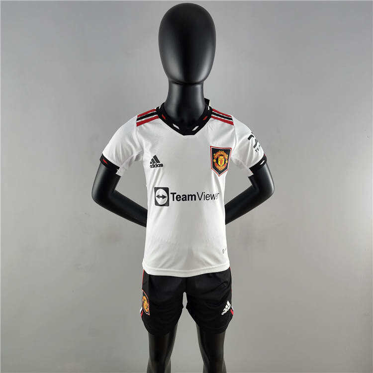 Kids Manchester United 2223 Away White Soccer Kit ShirtShorts -