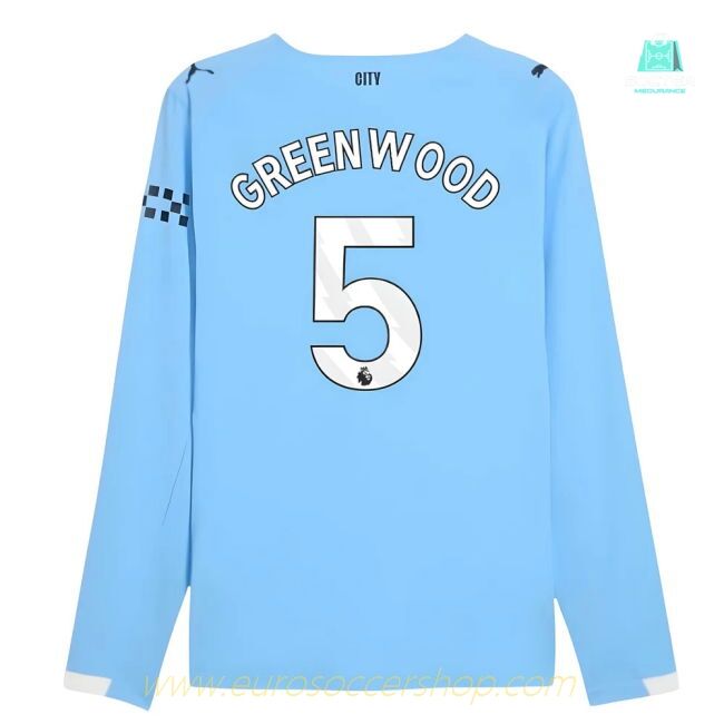 2025-2026 Man City Authentic Long Sleeve Home Shirt (Greenwood 5)