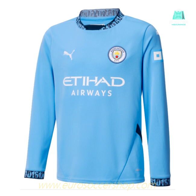2024-2025 Man City Home Long Sleeve Shirt (Kids)