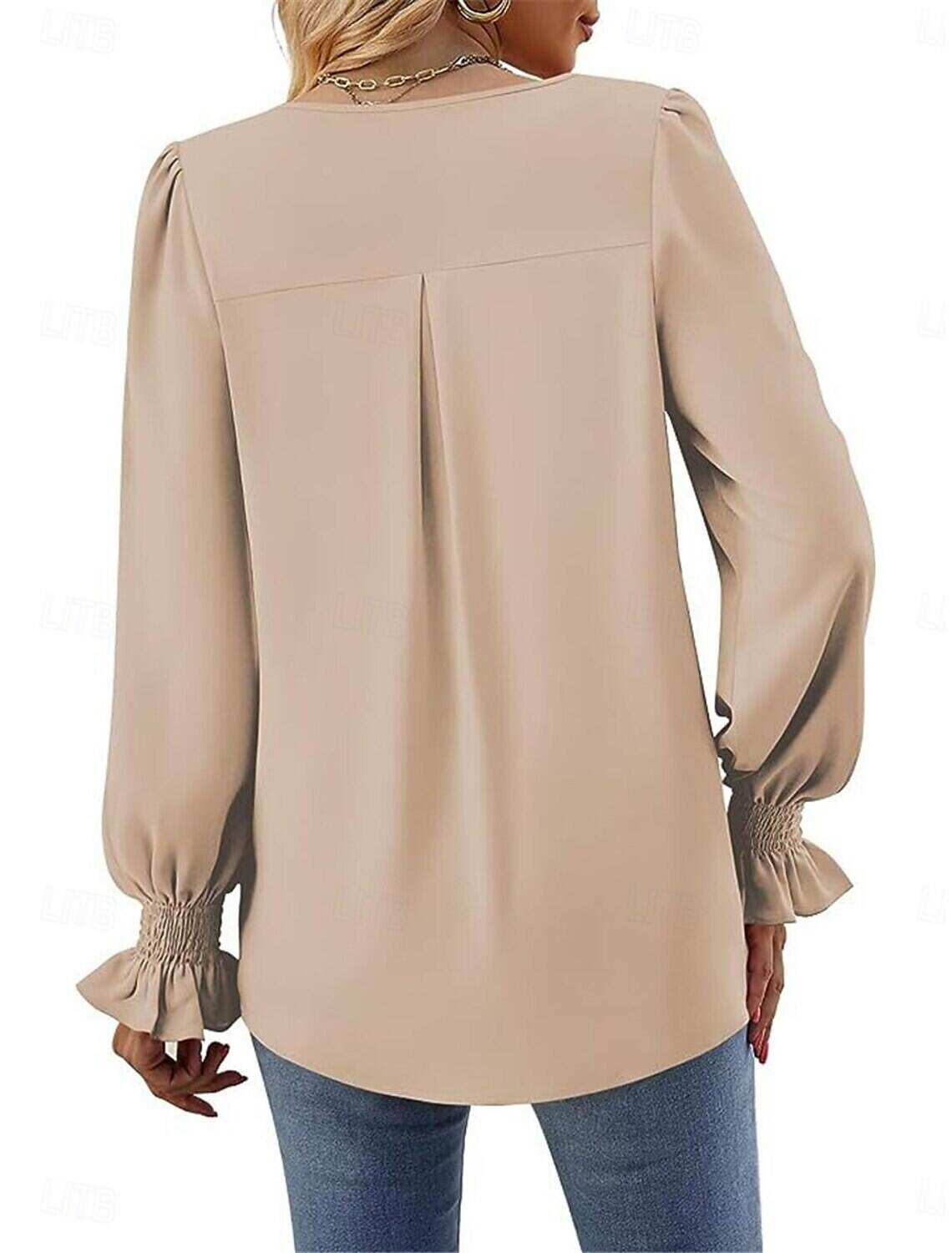 Women's Shirt Blouse Basic Casual Solid Color Regular Tops Long Sleeve V Neck Regular Fit Daily Fall Winter