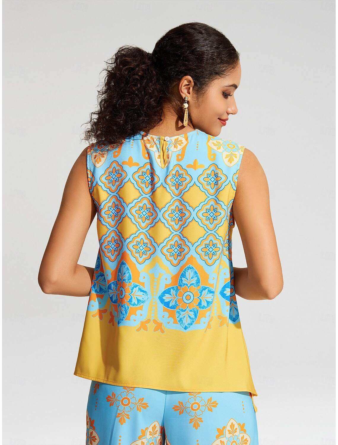 Satin Boho Double Slit Crew Neck Sleeveless Tank Top