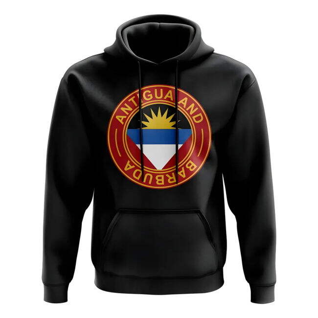 Top-Tier Antigua And Barbuda Football Badge Hoodie (Black)