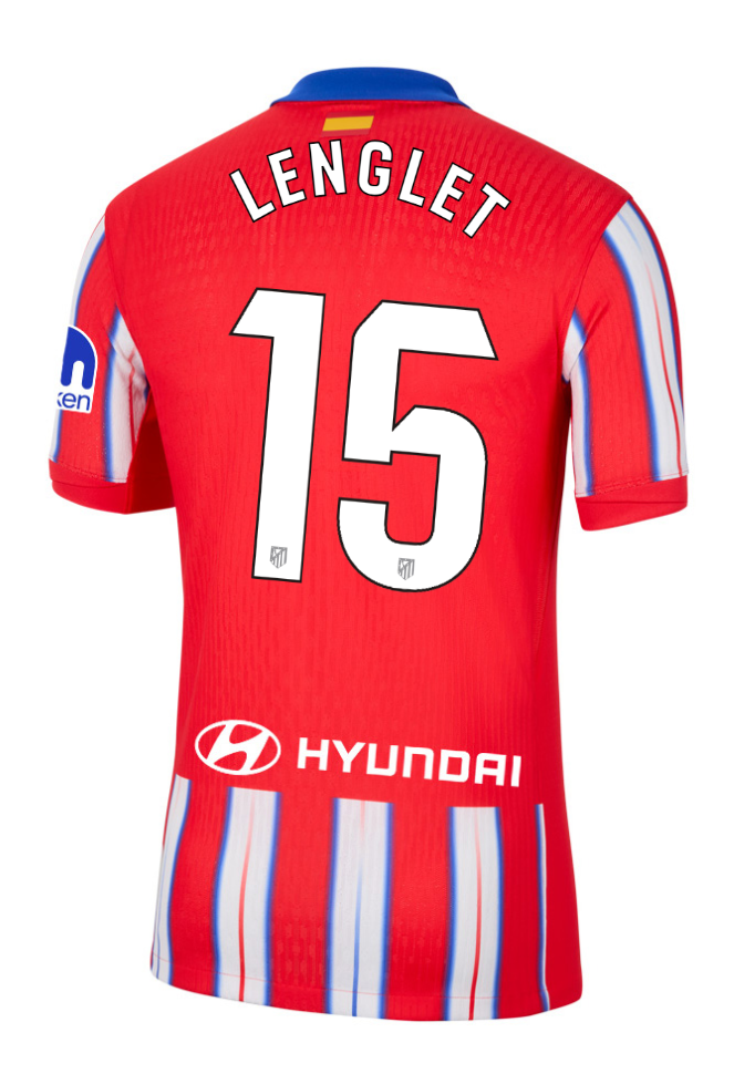 Atletico Madrid's 24-25 Laliga Home Jersey featuring LENGLET with the number 15