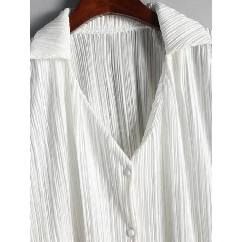 Plisse V Notched Drop Shoulder Shirt UC0775