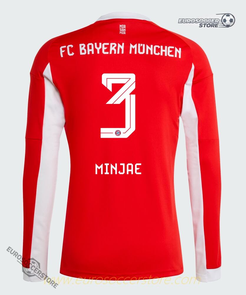 Bayern Munich 25-26 Home Long Sleeve Jersey Featuring Minjae, Number 3