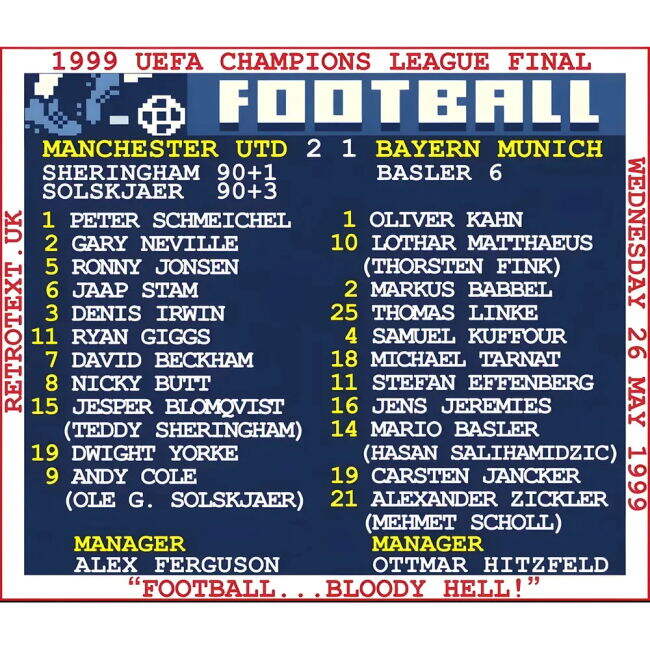 1999 Champions League Final Retrotext official style T-Shirt (Men